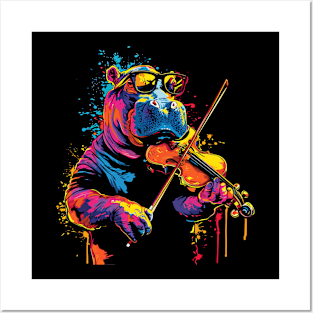 Hippo Playing Violin Posters and Art